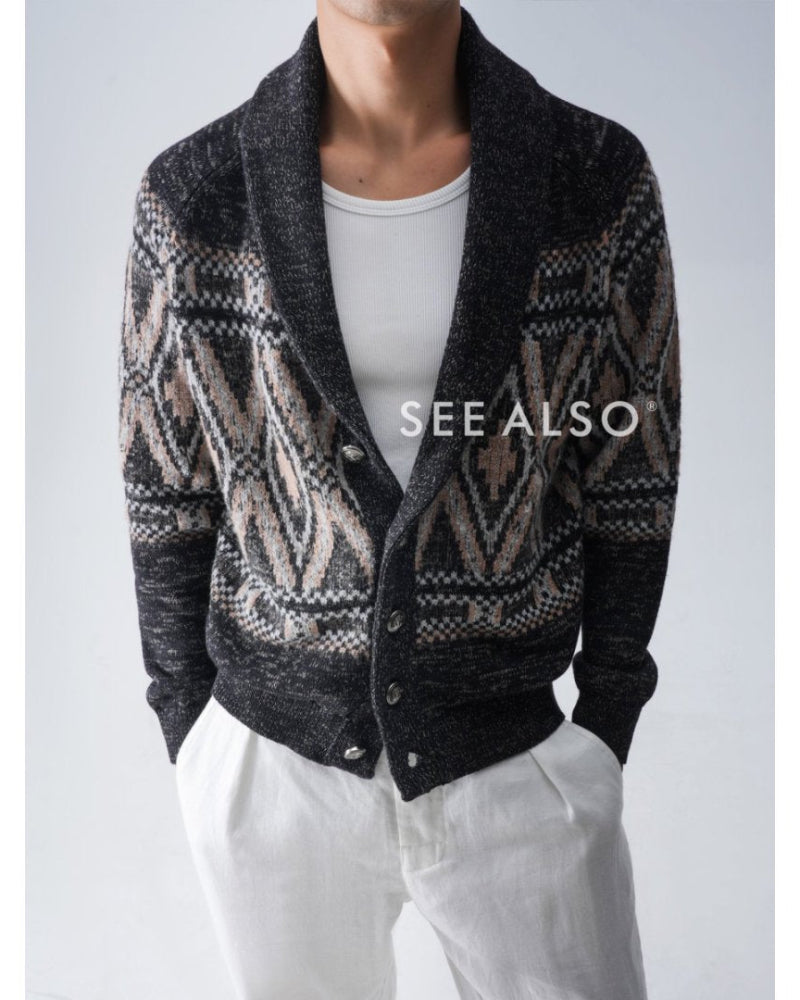 "B·C Fair Island Cashmere" Old Money Style Wool Mulberry Silk Jacquard Taoist Robe Cardigan sweater