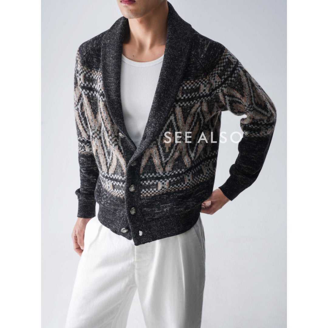 "B·C Fair Island Cashmere" Old Money Style Wool Mulberry Silk Jacquard Taoist Robe Cardigan sweater