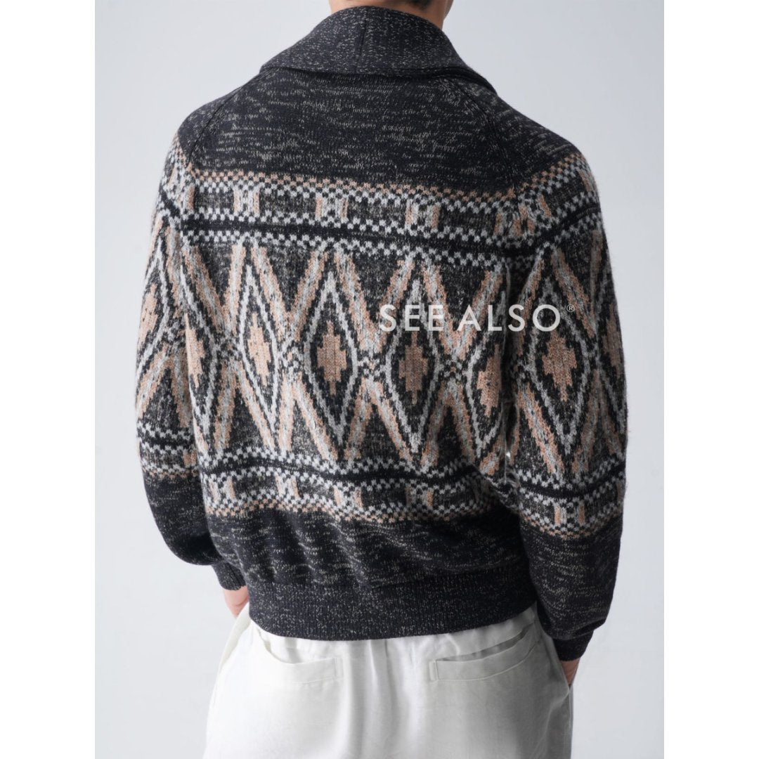 "B·C Fair Island Cashmere" Old Money Style Wool Mulberry Silk Jacquard Taoist Robe Cardigan sweater