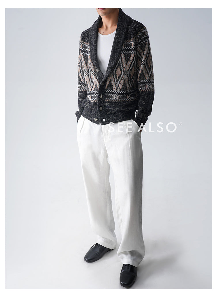 "B·C Fair Island Cashmere" Old Money Style Wool Mulberry Silk Jacquard Taoist Robe Cardigan sweater