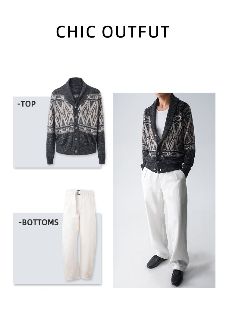 "B·C Fair Island Cashmere" Old Money Style Wool Mulberry Silk Jacquard Taoist Robe Cardigan sweater