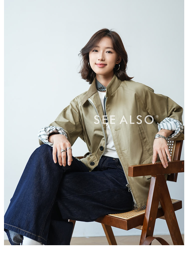 "G9 Harrington" combed mercerized cotton new luxury loose minimalist old money lapel jacket