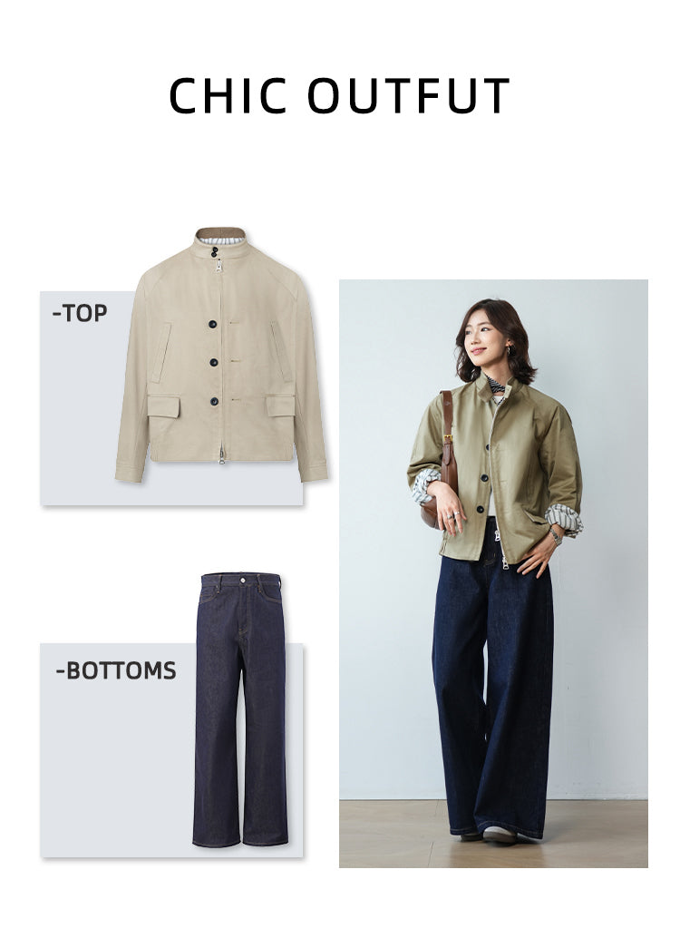 "G9 Harrington" combed mercerized cotton new luxury loose minimalist old money lapel jacket