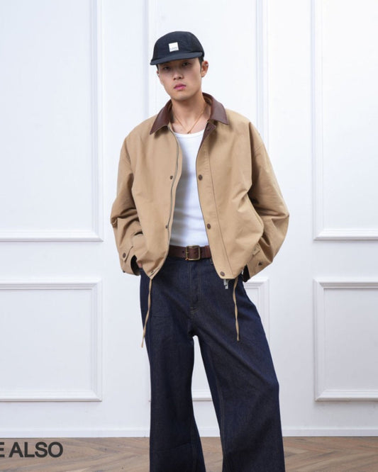 "Black Label Luxury" Spanish cowhide Barn-style short and wide old money genuine leather jacket