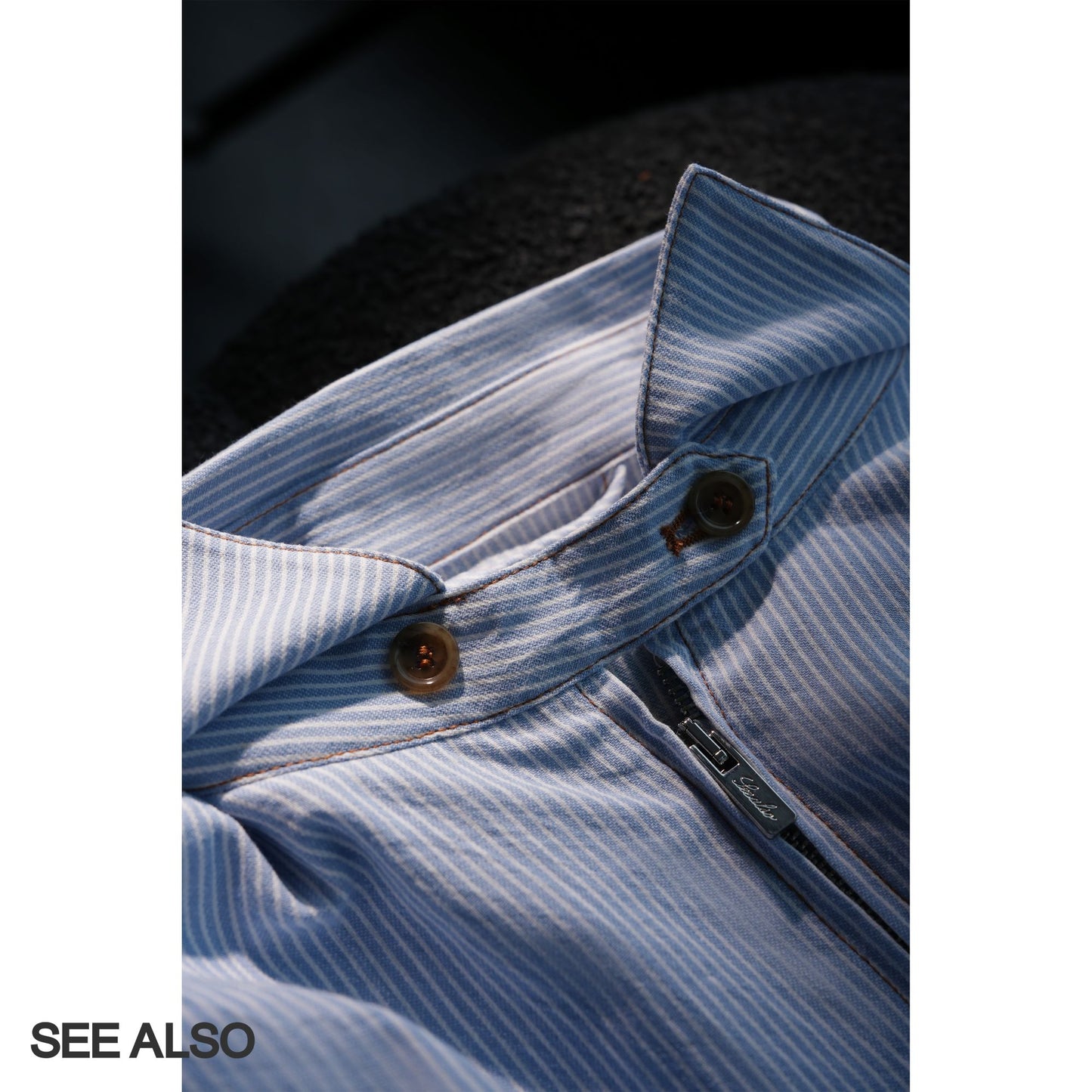 "miu Early Autumn Collection" European-style relaxed minimalist light blue and white striped lapel shirt jacket