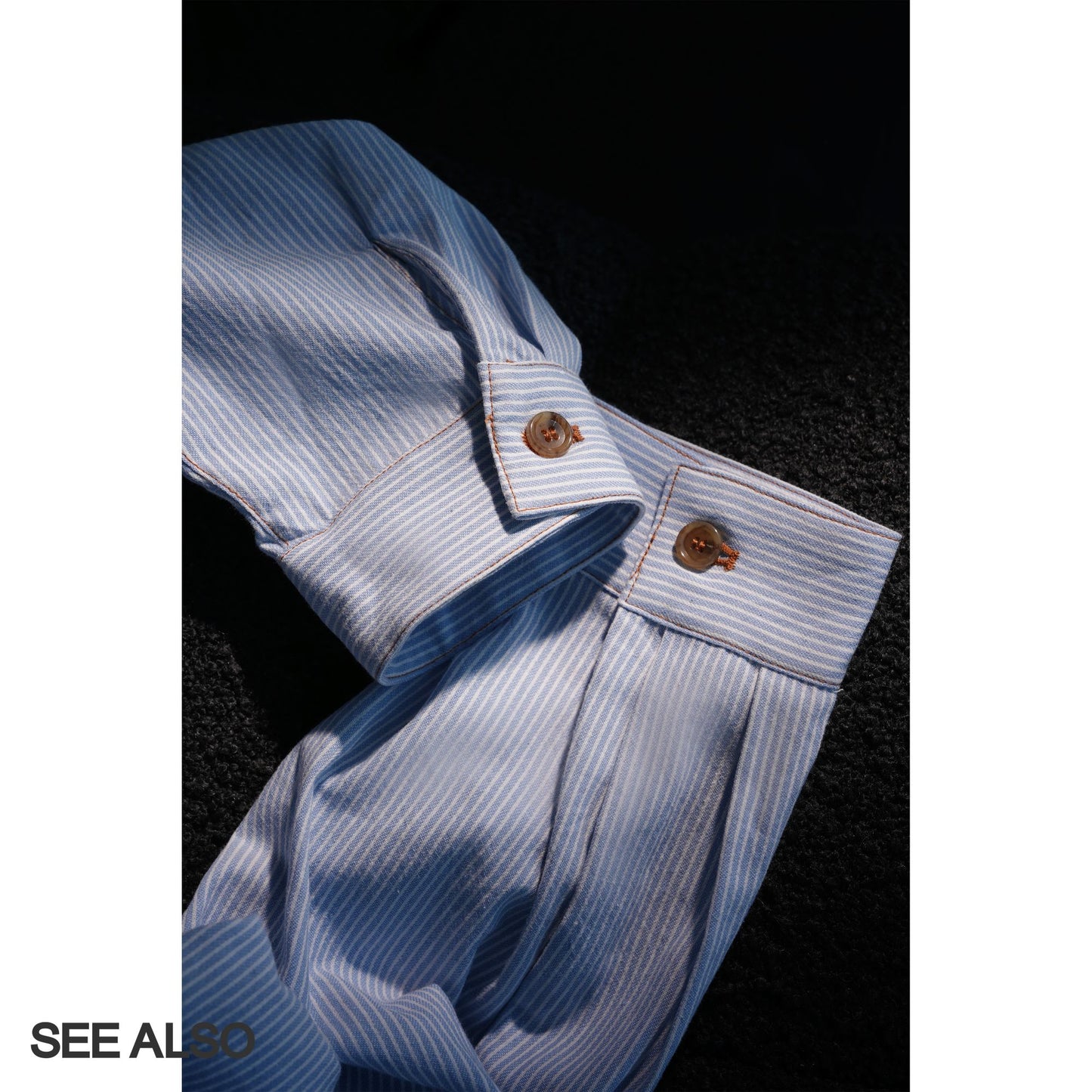 "miu Early Autumn Collection" European-style relaxed minimalist light blue and white striped lapel shirt jacket