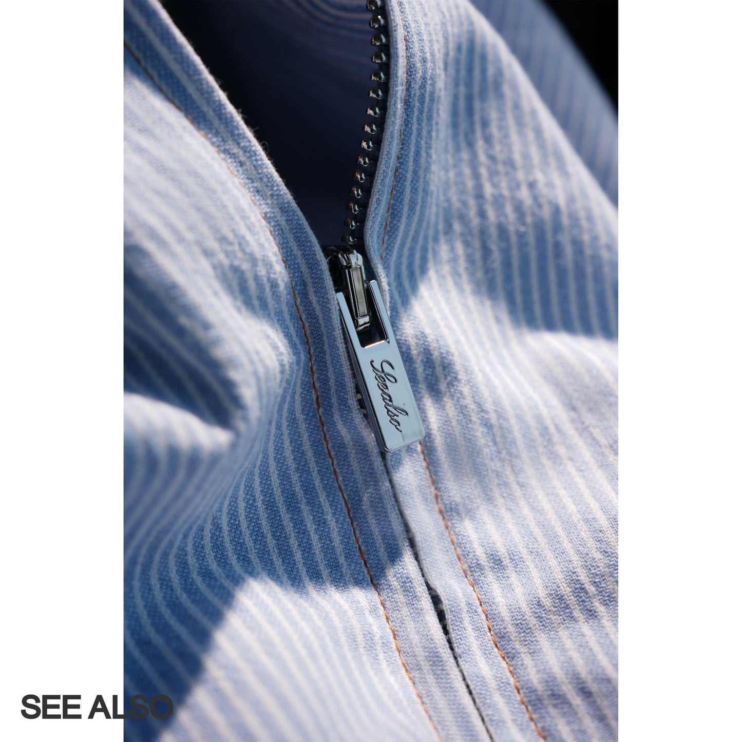 "miu Early Autumn Collection" European-style relaxed minimalist light blue and white striped lapel shirt jacket