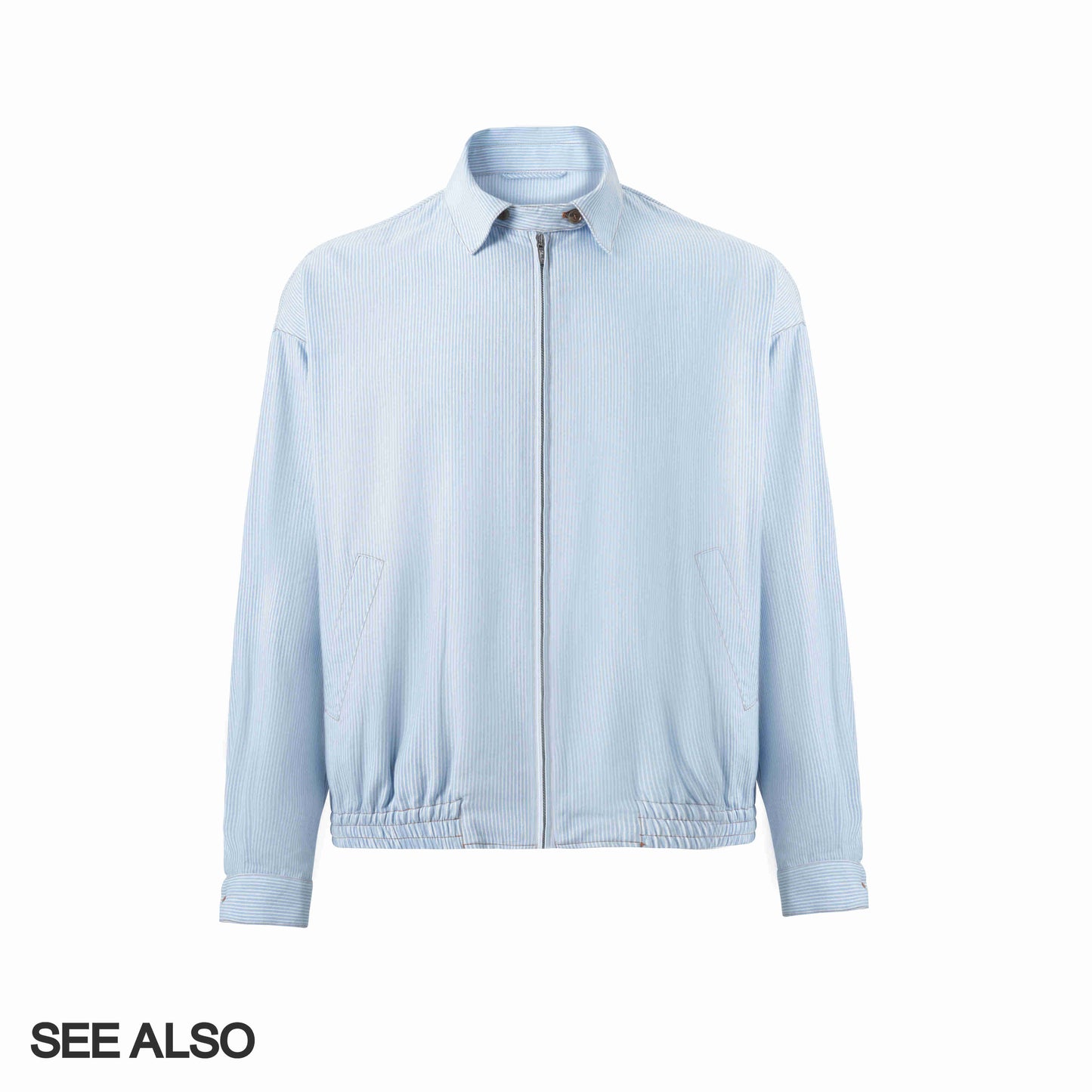 "miu Early Autumn Collection" European-style relaxed minimalist light blue and white striped lapel shirt jacket