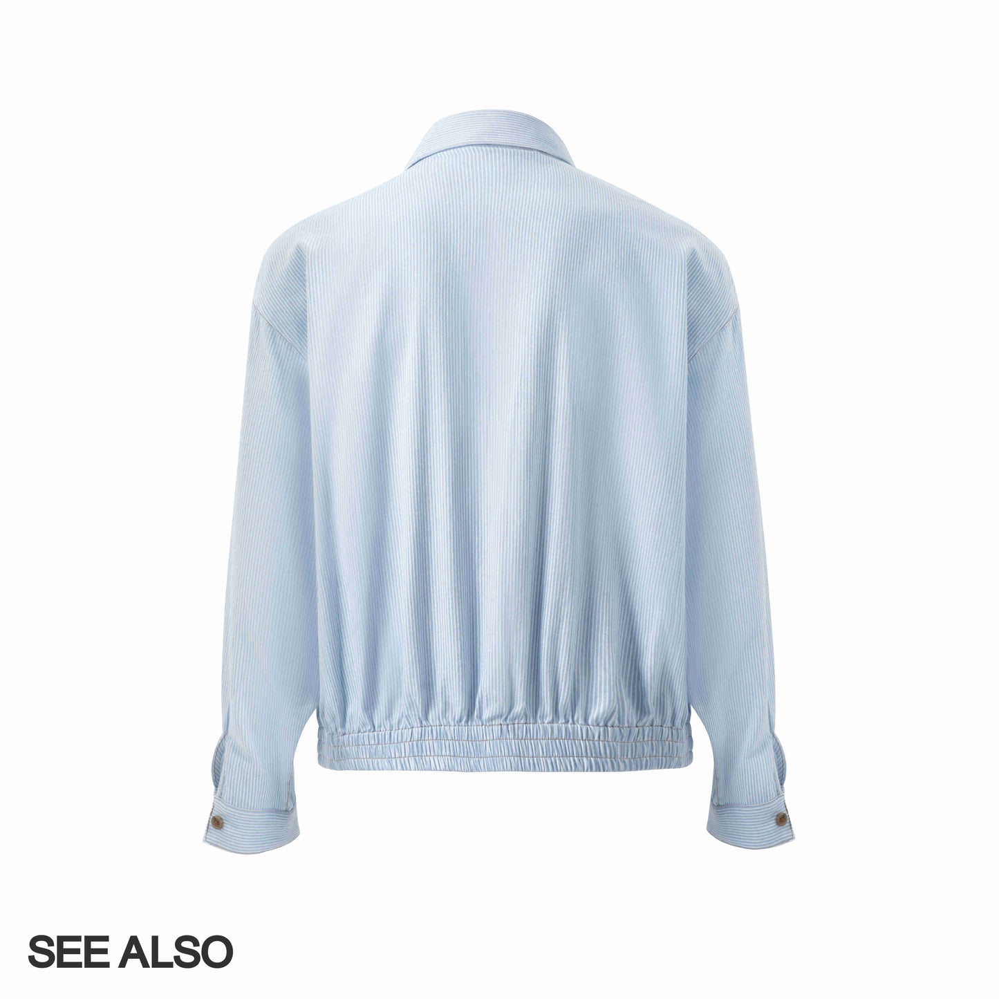 "miu Early Autumn Collection" European-style relaxed minimalist light blue and white striped lapel shirt jacket