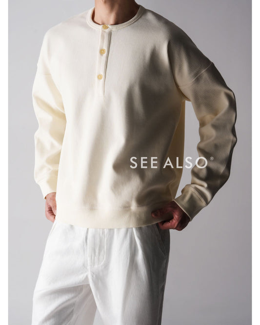 "Fashion Week Runway" Ultra-fine-spun combed cotton old-style long-sleeved Henry base T-shirt
