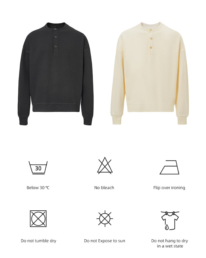 "Fashion Week Runway" Ultra-fine-spun combed cotton old-style long-sleeved Henry base T-shirt