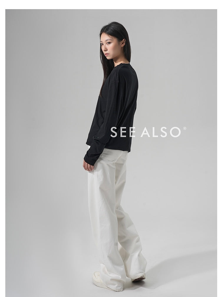 "Ultra-thin 0.01" Second-generation 95g ultra-fine spun long-staple cotton shrimp thread Basic long-sleeved mask T-shirt