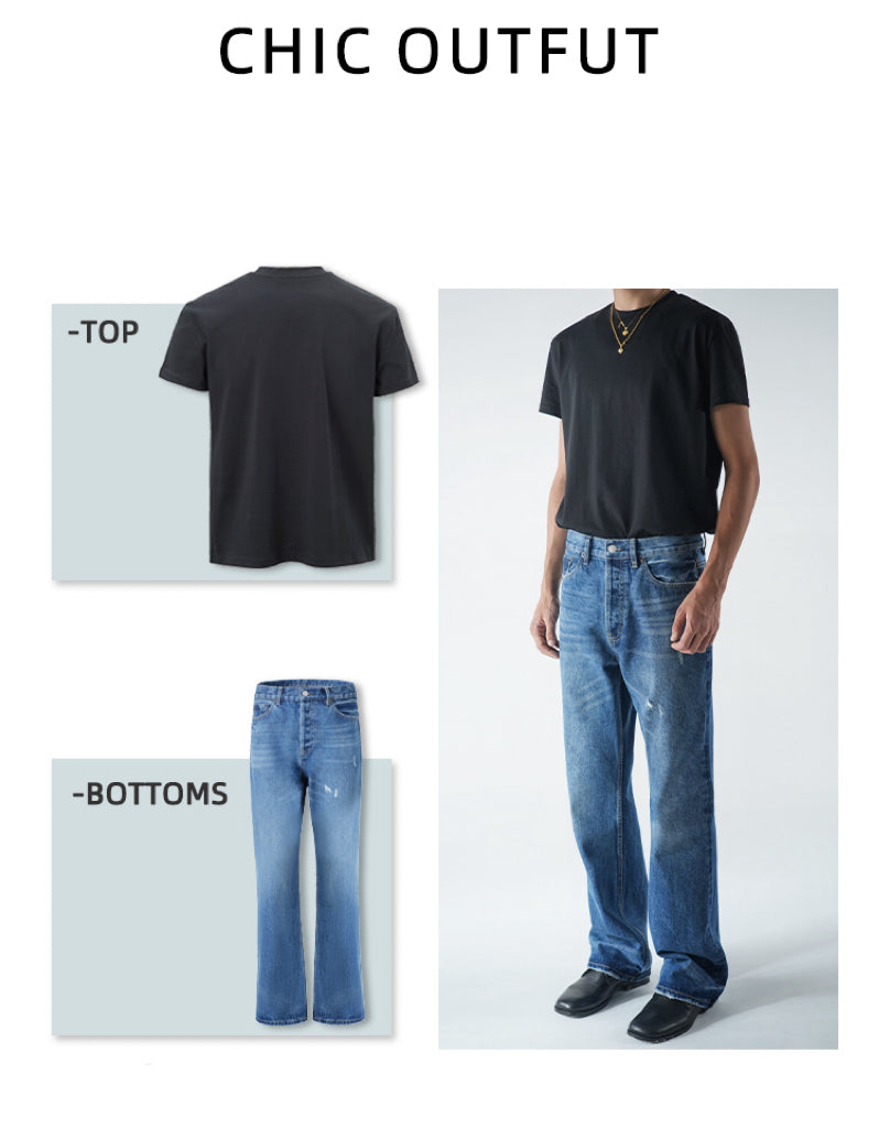 "25 Blue Bull King!" The new and trendy retro jeans are simply fitted with a small silhouette and are worn out by washing water